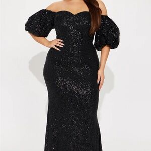 Elegant Black Sequin Off-Shoulder Prom Dress